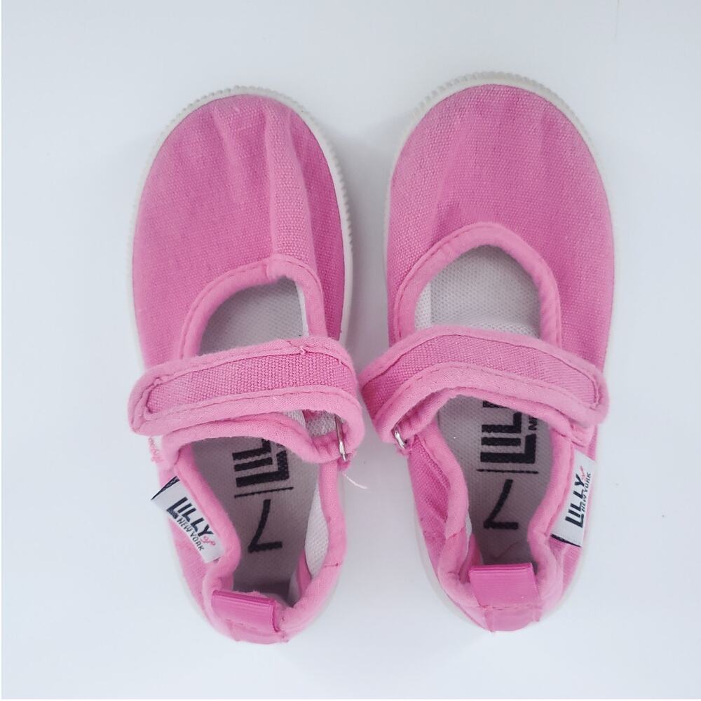 Lily NY Girl Bright Pink Mary Jane Canvas Playground School Slip On Shoe 7T - Picture 2 of 7